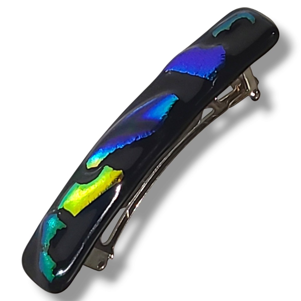 Vintage Delsol Dichroic Glass Barrette Hair Clip Made in France Iridescent Art